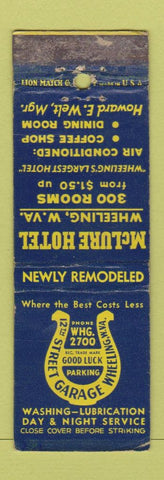 Matchbook Cover - McLure Hotel Wheeling WV WEAR