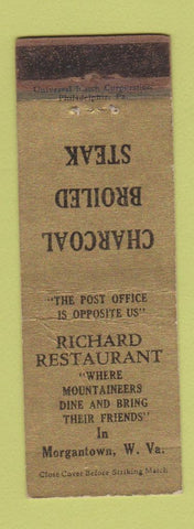 Matchbook Cover - Richard Restaurant Morgantown WV WORN