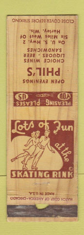 Matchbook Cover - Phil's Hurley WI restaurant Roller Skating WORN