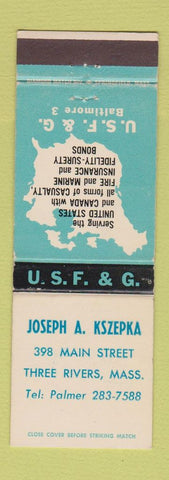 Matchbook Cover - USF&G Insurance Joseph Kszepka Three Rivers MA