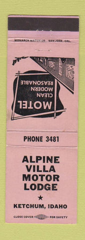 Matchbook Cover - Alpine Villa Motor Lodge Ketchum ID low phone # WEAR