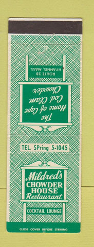 Matchbook Cover - Mildred's Chowder House Restaurant Hyannis MA