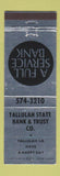 Matchbook Cover - Tallulah State Bank Trust LA