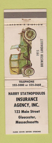 Matchbook Cover - Harry Stathopoulos Insurance Gloucester MA WORN
