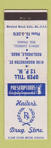 Matchbook Cover - Hailer's Drug Store Roslindale MA