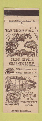 Matchbook Cover - Westminster Village Motel MA Old Mill