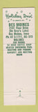 Matchbook Cover - Holiday Inn Des Moines IA