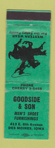 Matchbook Cover - Goodside Men's Shoes Clothes Des Moines IA WORN
