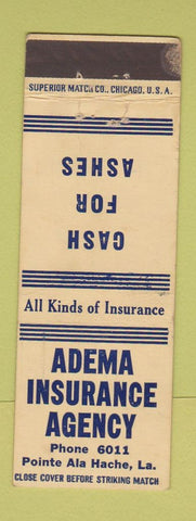 Matchbook Cover - Adema Insurance Pointe Ala Hache LA WEAR