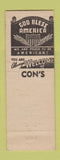 Matchbook Cover - Con's Confectionery Salt Lake City UT