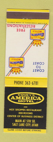 Matchbook Cover - Best Western Covey's America Motel Salt Lake City UT