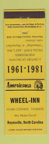 Matchbook Cover - Wheel Inn Hayesville NC Perkins Americana 1961