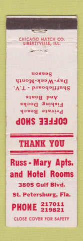 Matchbook Cover - Russ Mary Apartments Hotel St Petersburg FL