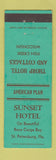 Matchbook Cover - Sunset Hotel St Petersburg FL Thorp Hotel Fish Creek WI