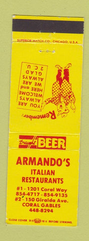 Matchbook Cover - Armando's Italian Restaurant Coral Gables FL