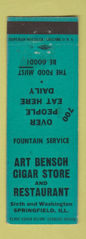 Matchbook Cover - Art Bensch Cigar Store Springfield IL TEAL