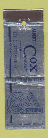 Matchbook Cover - Cox Insulation Chicago IL