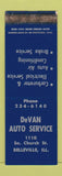 Matchbook Cover - DeVan Auto Service Belleville IL WORN SAMPLE