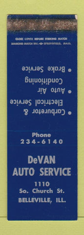 Matchbook Cover - DeVan Auto Service Belleville IL WORN SAMPLE