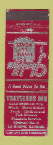 Matchbook Cover - Travelers Inn La Harpe IL WORN
