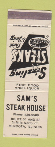 Matchbook Cover - Sam's Steak House Mendota IL
