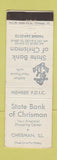 Matchbook Cover - State Bank of Chrisman IL WEAR