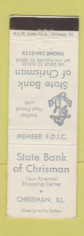 Matchbook Cover - State Bank of Chrisman IL WEAR