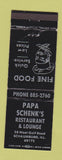 Matchbook Cover - Papa Schenk's Restaurant Schaumburg IL