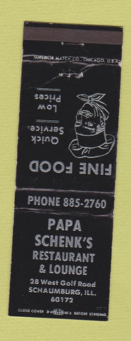 Matchbook Cover - Papa Schenk's Restaurant Schaumburg IL
