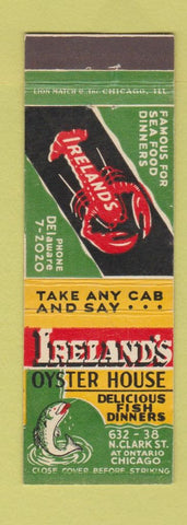 Matchbook Cover - Ireland's Oyster House Chicago IL lobster