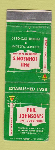 Matchbook Cover - Phil Johnson's Restaurant Northbrook IL WEAR
