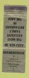 Matchbook Cover - Bremenhouse Tinley Park IL WORN