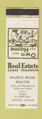 Matchbook Cover - Maurice Brasel Real Estate Milford IL WEAR