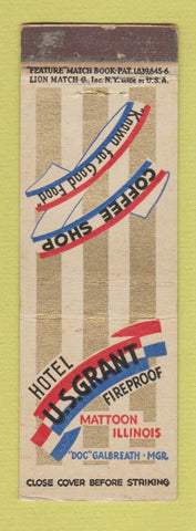 Matchbook Cover - US Grant Hotel Mattoon IL feature WEAR WHITE GOLD