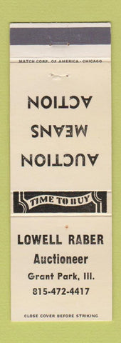 Matchbook Cover - Lowell Raber Auctioneer Grant Park IL