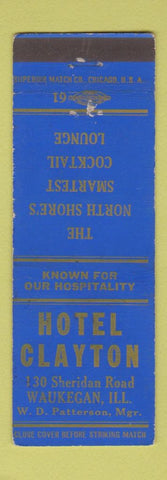 Matchbook Cover - Hotel Clayton Waukegan IL