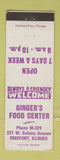 Matchbook Cover - Ginger's Food Center Freeport IL