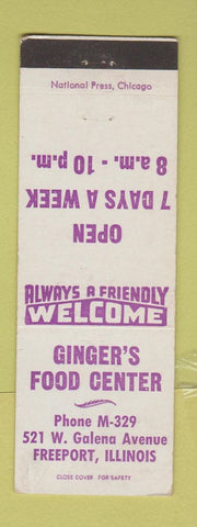 Matchbook Cover - Ginger's Food Center Freeport IL