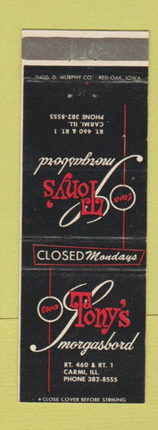 Matchbook Cover - Tony's Smorgasbord Carmi IL