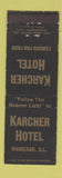 Matchbook Cover - Karcher Hotel Waukegan IL