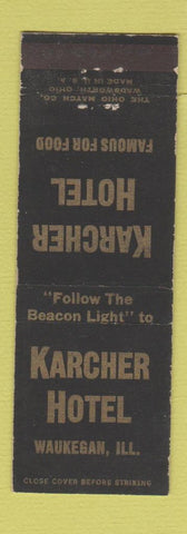 Matchbook Cover - Karcher Hotel Waukegan IL