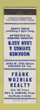 Matchbook Cover - Frank Wozniak Real Estate Chicago IL
