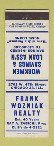 Matchbook Cover - Frank Wozniak Real Estate Chicago IL
