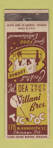 Matchbook Cover - Villani Bros Tic Toc Chicago IL Lounge WEAR