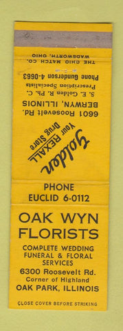 Matchbook Cover - Oak Wyn Florist Oak Park IL Rexall Drug Berwyn WEAR