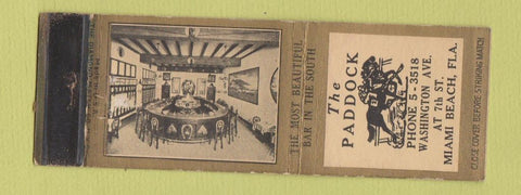 Matchbook Cover - The Paddock Miami Beach FL WORN