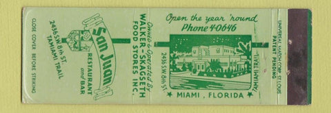 Matchbook Cover - San Juan Restaurant Bar Miami FL WEAR
