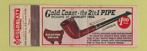 Matchbook Cover - Gold Coast Tobacco Pipe Goldblatt Bros Full Length