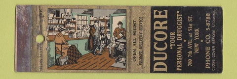 Matchbook Cover - Ducore Drugs New York City  WORN