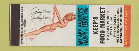 Matchbook Cover - Keep's Food Market Grocery Lansing MI pinup Petty
